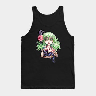 Tattoo Girl and Cat Tank Top